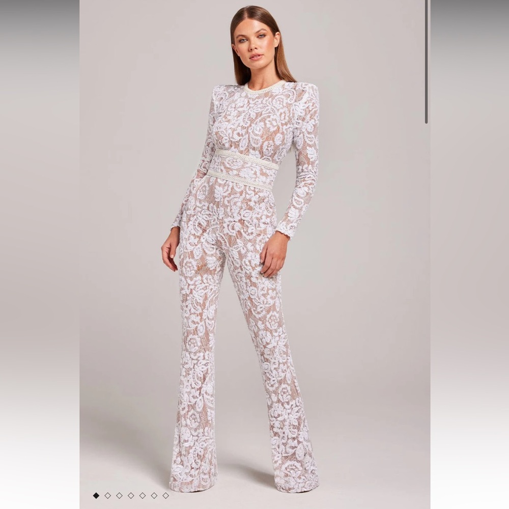 Nadine merabi Bella jumpsuit white sequin embroidered bridal cream size s (4)